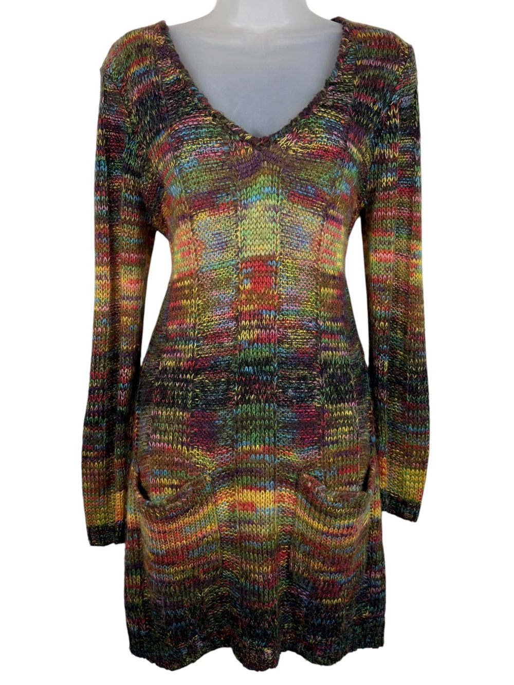 Vintage Y2K Ultraflirt Multicolored Knit Sweater Dress Whimsigoth Art Deco Large